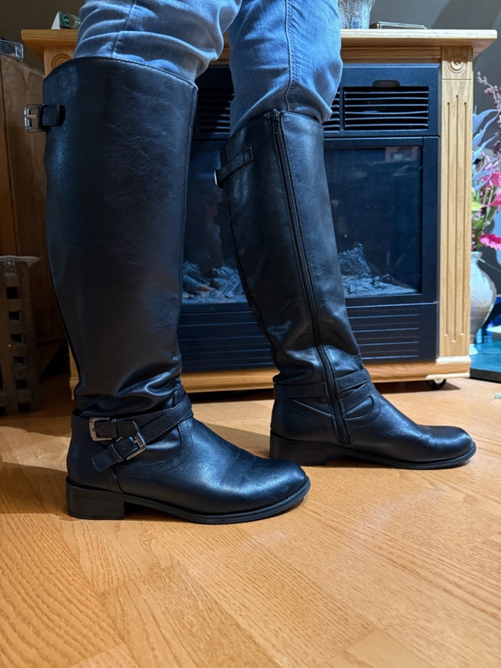 Call It Spring Black under-the-Knee Buckle Boots